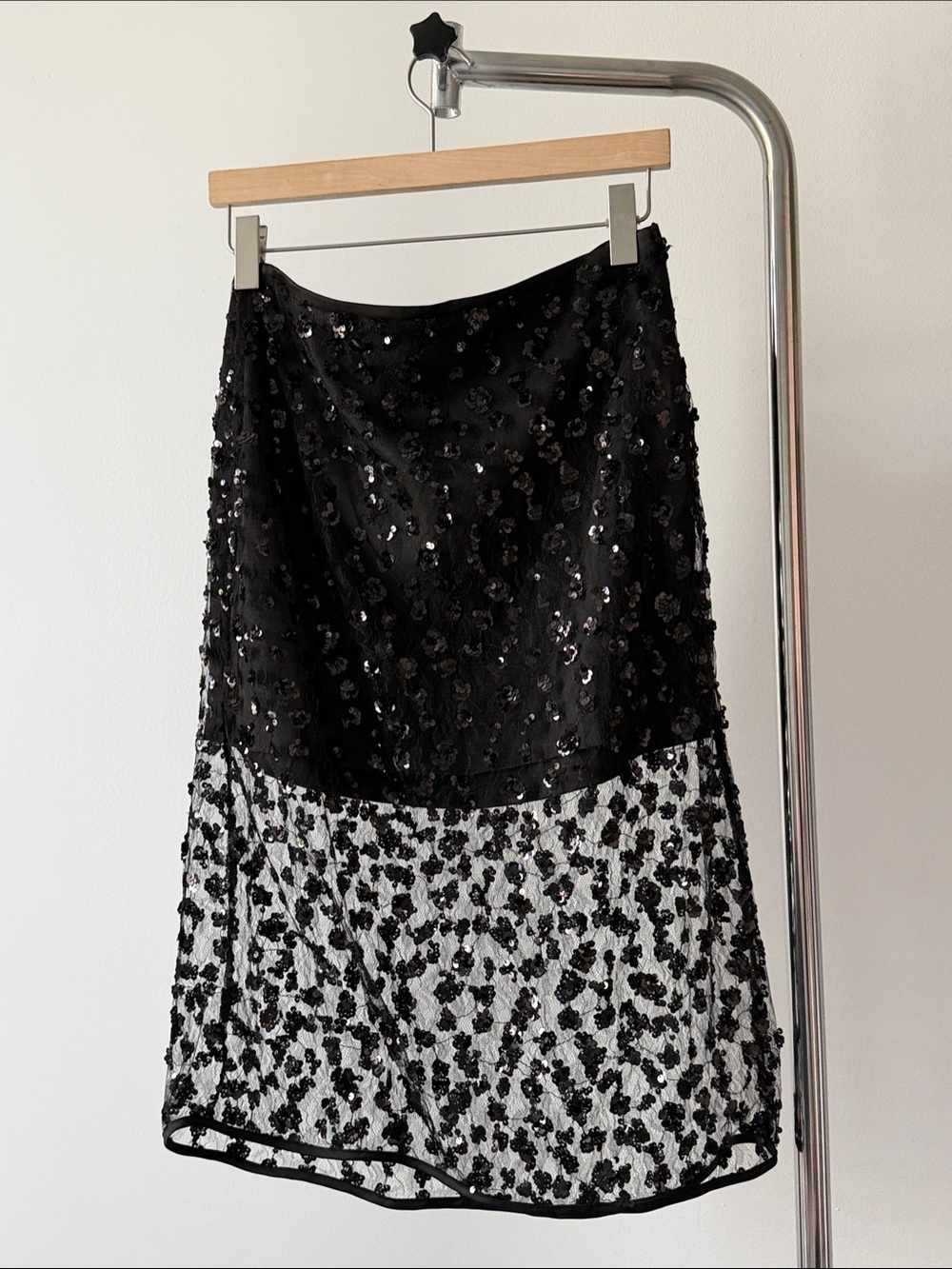 RW&CO. Black Sequin Mini-Line Midi Skirt